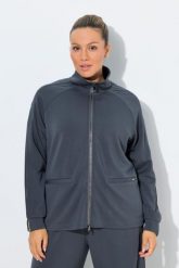 Damskie Bluza rozpinana chłodząca stójka długi rękaw. Szare bluzy Ulla Popken, plus size, bez wzorów, z dresówki, bez ramiączek, bez kaptura. Za 349.99 zł.