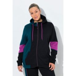 Damskie Bluza dresowa bloki kolorów kaptur kieszeń kangurka. Czarne bluzy z kapturem Ulla Popken, plus size, bez wzorów, z bawełny, bez kaptura, na jogę i pilates. Za 279.99 zł.