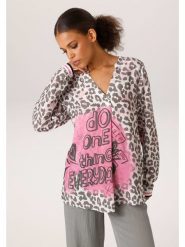 Aniston Bluzka w kolorze różowo-szarym rozmiar: 46. Szare bluzki Aniston, bez wzorów, z wiskozy, bez kołnierzyka, bez ramiączek. Za 130.99 zł.