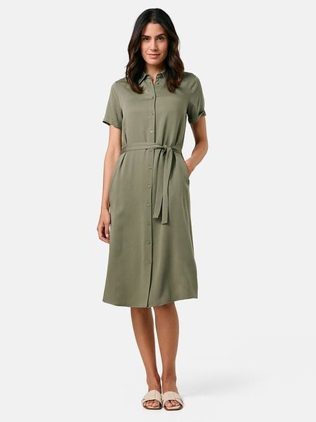 Gerry Weber Sukienka w kolorze khaki rozmiar: 44. Brązowe sukienki Gerry Weber, bez wzorów, z tkaniny, bez kołnierzyka, bez ramiączek, midi. Za 196.70 zł.