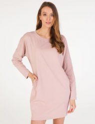 SUKIENKA Z KIESZENIAMI. Niebieskie sukienki Unisono, s, bez wzorów, z bawełny, bez kołnierzyka, bez ramiączek, mini. Za 149.00 zł.