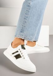 Złoto-Białe Tenisówki Ozdobione Paskami Meloti. Żółte trampki Renee, bez wzorów, z jeansu, eleganckie, bez zapięcia. W wyprzedaży za 55.99 zł.