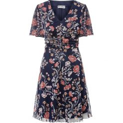 Sukienka z marszczeniem. Niebieskie sukienki bonprix, bez wzorów, eleganckie, bez kołnierzyka, bez ramiączek, mini. Za 179.99 zł.