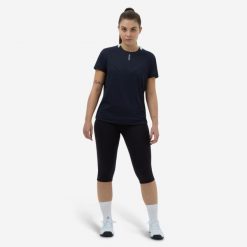 Legginsy do siatkówki damskie. Czarne legginsy ALLSIX, bez wzorów, z bawełny. Za 19.99 zł.