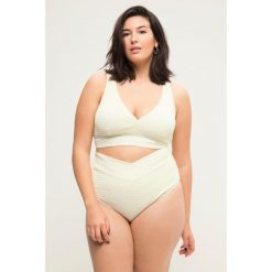 Damskie Figi bikini faktura wysoki stan pas w kopertowym stylu. Brązowe bikini Ulla Popken, bez wzorów, z elastanu. Za 93.99 zł.