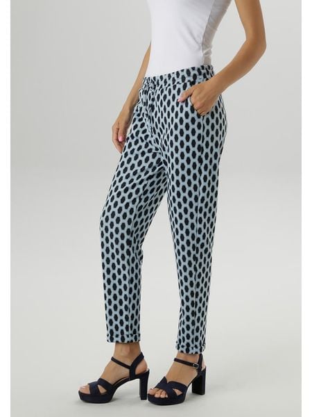 Aniston Spodnie w kolorze czarno-turkusowym rozmiar: 46. Czarne spodnie materiałowe Aniston, bez wzorów, z materiału, z podwyższonym stanem. Za 100.28 zł.