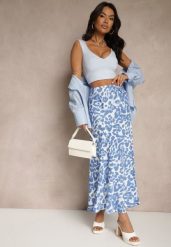Niebiesko-Beżowa Panterkowa Spódnica z Wiskozy High Waist Fevirellea. Niebieskie spódnice Renee, na co dzień, m, bez wzorów, z wiskozy, eleganckie, maxi, dopasowane. W wyprzedaży za 43.99 zł.