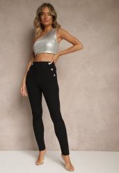 Czarne Spodnie z Wiskozą o Kroju Skinny Zdobione Imitacją Kieszeni Nalivelle. Czarne jeansy Renee, l, z aplikacjami, z jeansu, eleganckie, z podwyższonym stanem. W wyprzedaży za 79.99 zł.