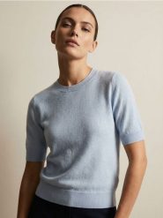 Sweter z krótkim rękawem - niebieski. Niebieskie swetry Sinsay, l, bez wzorów, bez ramiączek. Za 29.99 zł.