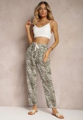Zielono-Białe Spodnie z Elastyczną Gumką w Pasie i Mozaikowym Wzorem Tleana. Zielone jeansy Renee, bez wzorów, z jeansu, eleganckie. W wyprzedaży za 26.99 zł.