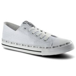 Trampki damskie Big Star, ze skóry ekologicznej na płaskiej podeszwie, białe, FF274024. Białe trampki BIG STAR, bez wzorów, z gumy, retro, bez zapięcia. Za 129.00 zł.