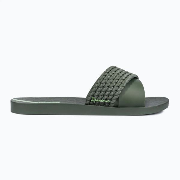 Klapki damskie Ipanema Street II. Zielone klapki Ipanema, bez wzorów, z materiału, eleganckie, bez obcasa, bez zapięcia. Za 67.99 zł.