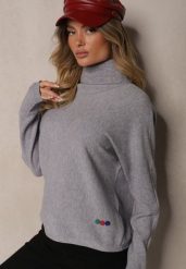 Szary Golf z Wiskozą i Bawełną Ozdobiony Guzikami Tiathea. Szare swetry Renee, m, bez wzorów, z bawełny, biznesowe, bez ramiączek. W wyprzedaży za 63.99 zł.
