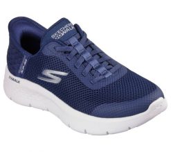 Buty sportowe Sneakersy damskie, Slip-Ins: GO WALK Flex - Grand Entry. Białe buty treningowe Skechers, bez wzorów, z materiału, przed kostkę, bez zapięcia, trekkingowe. Za 349.99 zł.