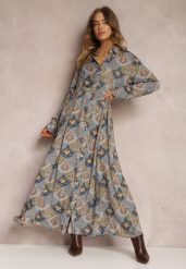 Niebiesko-Zielona Sukienka Koszulowa we Wzór Paisley Zeli. Niebieskie sukienki Renee, na co dzień, l, bez wzorów, eleganckie, bez kołnierzyka, bez ramiączek, maxi, koszulowe. W wyprzedaży za 99.99 zł.