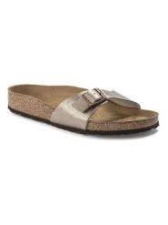 Birkenstock Klapki "Madrid" w kolorze szarobrązowym rozmiar: 38. Brązowe klapki Birkenstock, bez wzorów, klasyczne, z otwartym noskiem, bez obcasa, bez zapięcia. Za 286.16 zł.