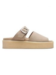 Clarks Skórzane klapki w kolorze beżowym rozmiar: 38. Brązowe klapki Clarks, bez wzorów, klasyczne, z otwartym noskiem, bez obcasa, na platformie, bez zapięcia. Za 259.19 zł.