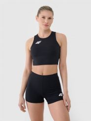 4F Biustonosz treningowy ze średnim wsparciem damski - czarny XXS. Czarne biustonosze sportowe 4f, bez wzorów, z dzianiny, do biegania. Za 129.99 zł.
