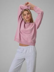 4F Bluza dresowa loose bez kaptura damska - różowa XL. Czerwone bluzy 4f, l, bez wzorów, z bawełny, bez kaptura. Za 129.99 zł.