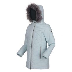 Parka zimowa dla dzieci Regatta Fabrizia. Niebieskie płaszcze Regatta, na zimę, bez wzorów, z poliesteru, bez kaptura. W wyprzedaży za 129.99 zł.