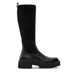 Kozaki Caprice. Czarne kozaki Caprice, bez wzorów, bez obcasa, na płaskiej podeszwie, bez zapięcia. Za 599.99 zł.