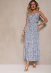 Jasnoniebieska Rozkloszowana Sukienka z Bawełny na Ramiączkach Jenarissea. Niebieskie sukienki Renee, na wesele, l, bez wzorów, z bawełny, eleganckie, bez kołnierzyka, bez ramiączek, maxi, kopertowe. W wyprzedaży za 39.99 zł.