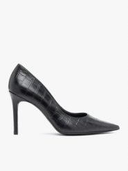 Czarne wysokie szpilki wzór krokodyla. Czarne szpilki Ryłko, bez wzorów, ze skóry, eleganckie, bez obcasa, na szpilce, bez zapięcia. Za 399.99 zł.