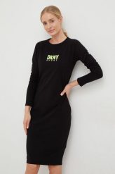 Dkny sukienka kolor czarny mini dopasowana. Czarne sukienki DKNY, l, bez wzorów, bez kołnierzyka, bez ramiączek, mini, dopasowane. W wyprzedaży za 229.99 zł.
