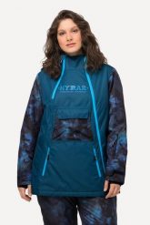 Damskie Kurtka sportowa wodoodporna otwór na kciuk osłona przeciwśnieżna. Niebieskie kurtki narciarskie Ulla Popken, plus size, bez wzorów, z materiału, z kapturem, snowboardowy. Za 849.99 zł.