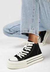 Czarne Trampki na Platformie za Kostkę Ileni. Czarne trampki Born2be, bez wzorów, za kostkę, bez zapięcia. W wyprzedaży za 84.99 zł.