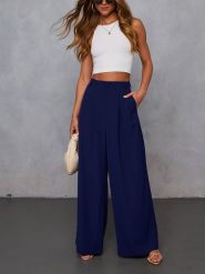 LA Angels Spodnie w kolorze granatowym rozmiar: S. Niebieskie spodnie materiałowe LA Angels, bez wzorów, z materiału, z podwyższonym stanem. Za 191.42 zł.