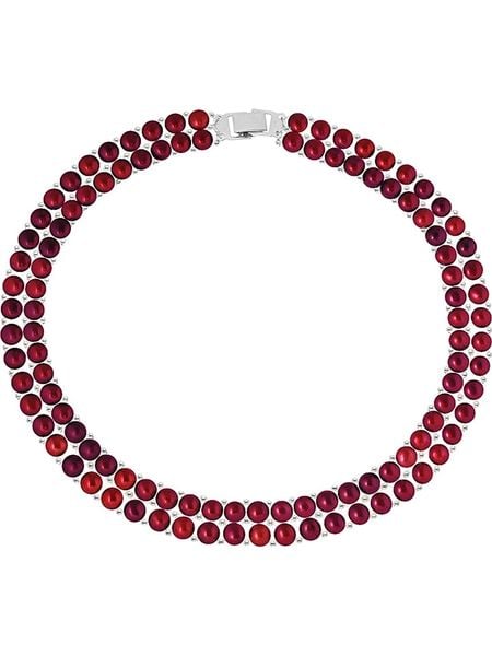 Pearl Addict Naszyjnik w kolorze czerwonym z perłami - dł. 40 cm rozmiar: onesize. Czerwone naszyjniki Pearl Addict, z materiału, z perłą, srebrne. Za 370.45 zł.