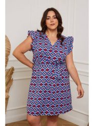 Plus Size Company Sukienka "Nefle" w kolorze czerwono-niebieskim rozmiar: 42. Niebieskie sukienki Plus Size Company, na co dzień, plus size, bez wzorów, z tkaniny, klasyczne, bez kołnierzyka, plus size, bez ramiączek, midi, proste. Za 97.51 zł.