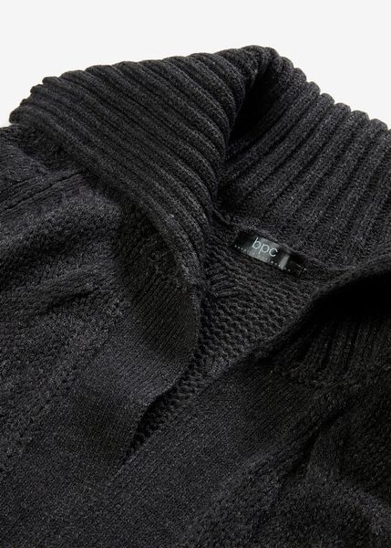 Długi płaszcz dzianinowy w warkocze. Szare płaszcze bonprix, bez wzorów, z dzianiny, bez kaptura. Za 149.99 zł.