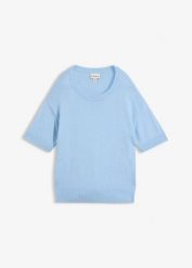 Sweter oversize z krótkim rękawem i dużą zawartością wełny. Czerwone swetry bonprix, bez wzorów, z wełny, eleganckie, bez ramiączek. Za 219.99 zł.