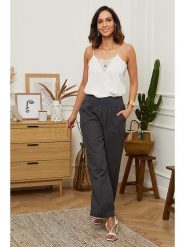 Le Monde du Lin Lniane spodnie "Valencia" w kolorze antracytowym rozmiar: 40/42. Czarne spodnie materiałowe Le Monde du Lin, bez wzorów, ze lnu, klasyczne, z podwyższonym stanem. Za 121.99 zł.