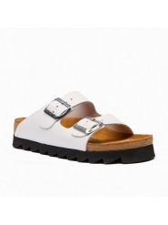 Comfortfusse Skórzane klapki "Troy" w kolorze białym rozmiar: 42. Białe klapki Comfortfüße, bez wzorów, klasyczne, z otwartym noskiem, bez obcasa, bez zapięcia. Za 260.99 zł.