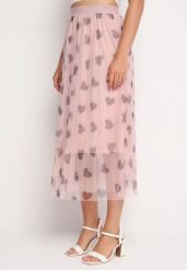 Różowa Plisowana Tiulowa Spódnica z Gumką w Pasie i Aplikacjami Serduszkami Missalica. Czerwone spódnice Born2be, na co dzień, l, z aplikacjami, z materiału, eleganckie, midi, dopasowane. Za 79.99 zł.