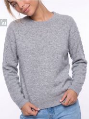 Sweter z ażurowymi rękawami, z domieszką wełny - szary. Szare swetry Sinsay, l, w ażurowe wzory, z wełny, bez ramiączek. Za 49.99 zł.