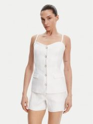 Guess Top W5GH0L WH5L2 Biały Regular Fit. Białe topy Guess, l, z aplikacjami, ze lnu, bez kołnierzyka, bez ramiączek. Za 349.99 zł.