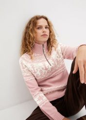 Sweter w norweskim stylu z marynarskimi motywami. Niebieskie swetry bonprix, bez wzorów, bez ramiączek. Za 107.99 zł.