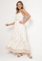 Beżowa Rozkloszowana Sukienka na Ramiączkach z Wiskozą w Etniczny Wzór Lealena. Brązowe sukienki Born2be, na co dzień, l, z aplikacjami, z wiskozy, eleganckie, bez kołnierzyka, bez ramiączek, midi, rozkloszowane. Za 129.99 zł.