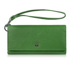 Duży portfel damski skórzany z miejscem na telefon kopertówka zielona Paolo Peruzzi T-141-GB. Zielone portfele bez wzorów, ze skóry. Za 89.00 zł.