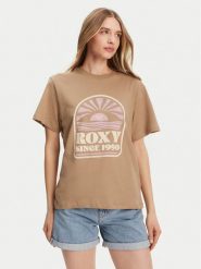 Roxy T-Shirt ERJZT05912 Brązowy Regular Fit. Brązowe t-shirty Roxy, l, bez wzorów, z bawełny, bez kołnierzyka, bez ramiączek. Za 79.99 zł.