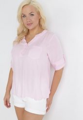 Różowa Bluzka z Wiskozy i Rękawem 3/4 Arerissa. Czerwone bluzki Born2be, l, bez wzorów, z jeansu, bez kołnierzyka, bez ramiączek. Za 89.99 zł.