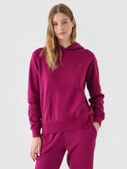 4F Bluza dresowa nierozpinana z kapturem damska - fioletowa S. Fioletowe bluzy 4f, s, bez wzorów, z bawełny, sportowe, bez ramiączek, z kapturem. W wyprzedaży za 99.99 zł.