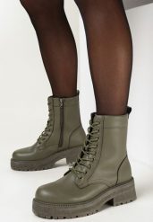 Zielone Botki za Kostkę na Grubej Podeszwie Lumine. Zielone botki Born2be, bez wzorów, z jeansu, za kostkę, bez obcasa, na płaskiej podeszwie, bez zapięcia. Za 44.99 zł.