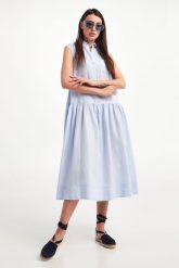 Sukienka Getto MAX MARA LEISURE. Niebieskie sukienki Max Mara Leisure, bez wzorów, klasyczne, bez kołnierzyka, bez ramiączek. W wyprzedaży za 695.40 zł.