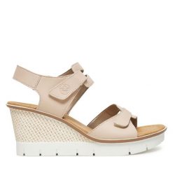Sandały Rieker. Brązowe sandały Rieker, bez wzorów, bez obcasa, na koturnie, bez zapięcia. Za 279.99 zł.