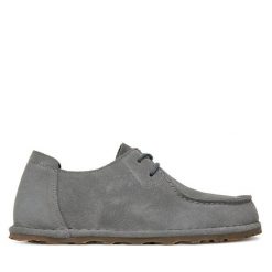 Półbuty Birkenstock. Szare półbuty wsuwane Birkenstock, bez wzorów, bez obcasa, na płaskiej podeszwie. Za 719.99 zł.